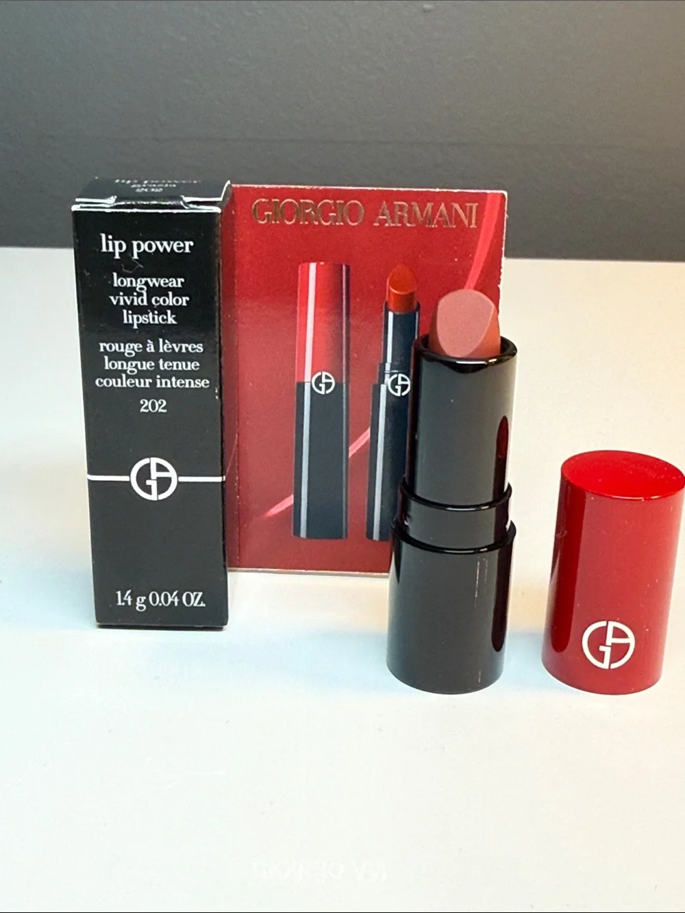 Giorgio Armani Lip Power Longwear Vivid Color Lipstick — 202 Red mini, new